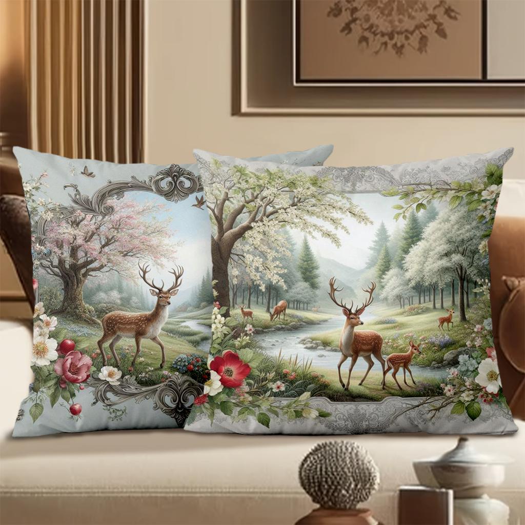 Deer And Forest Scenes Floral Decorative Cushion Covers Polyester pillowcase, sofa decorative cushion cov Headboard Pillow