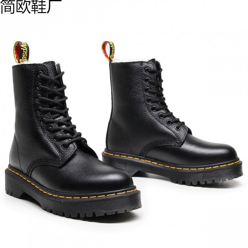 Real wool Martin boots lychee pattern tooling boots women's head layer soft cow leather short boots locomotive boots