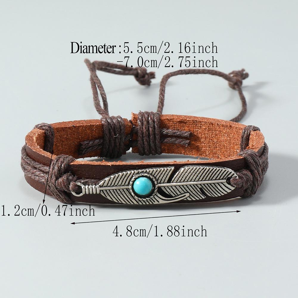 Retro Feather Bracelet Couple Hand-woven Leather Bracelets Simple Fashion Jewelry Valentine's Day Gift