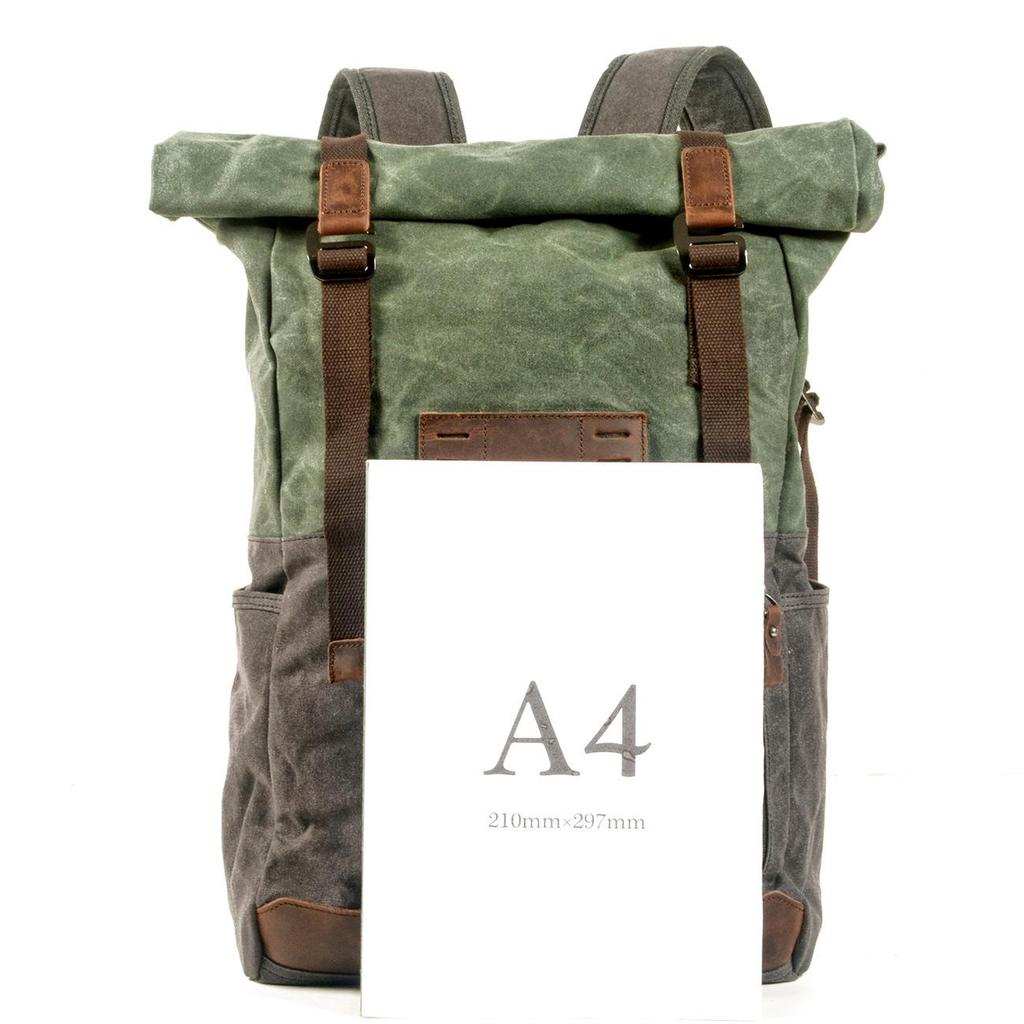 Retro European & American Color Block Canvas Backpack - Oil Wax Finish for Outdoor Hiking, Travel, Mountaineering, School, or Students