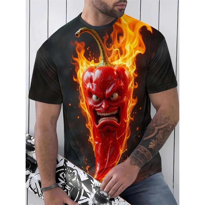 Summer Round Neck 3D Funny Pattern Print Top Fashionable Casual Short Sleeved Men's T-shirts