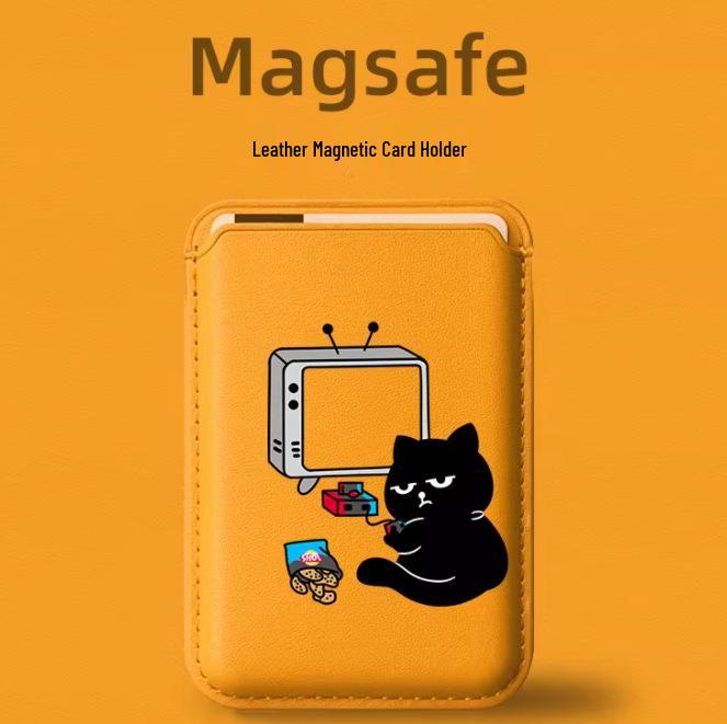

Office Worker Magnetic Leather Card Holder for Apple MagSafe Phones Single Card Holder