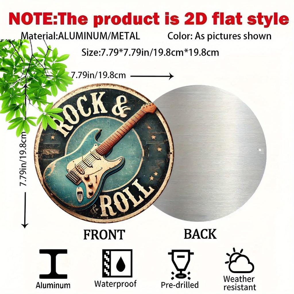 Vintage Rock & Roll Guitar 8x8 Inch Aluminum Sign