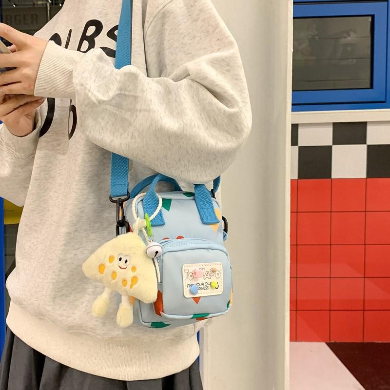 Cute Plush Charm Mini Crossbody Bag Two Te Canvas Shoulder Purse with Adjustable Strap Carto Handbag for Girls Daily Travel