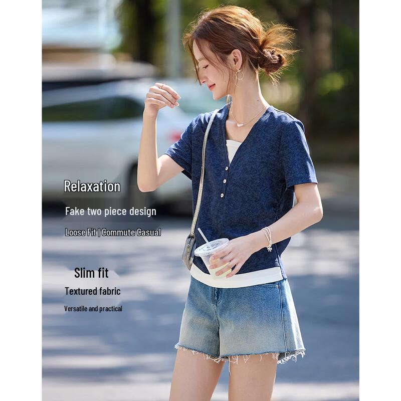 Women s Relaxed Fit Tie-Dye Contrast Patch T-Shirt M темно-синий