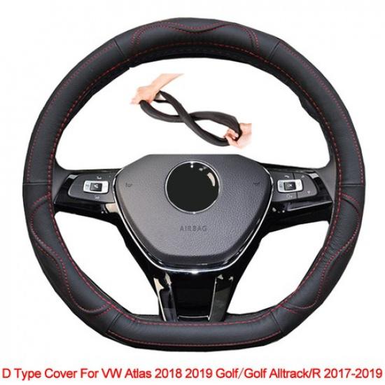 D Type Steering Wheel Cover For VW Atlas 2018 Golf Alltrack R 2017 -