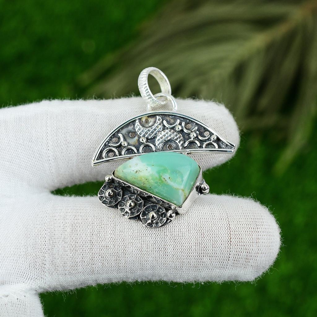 Wedding Gift For Her 925 Sterling Silver Natural Chrysoprase Gemstone Pendant