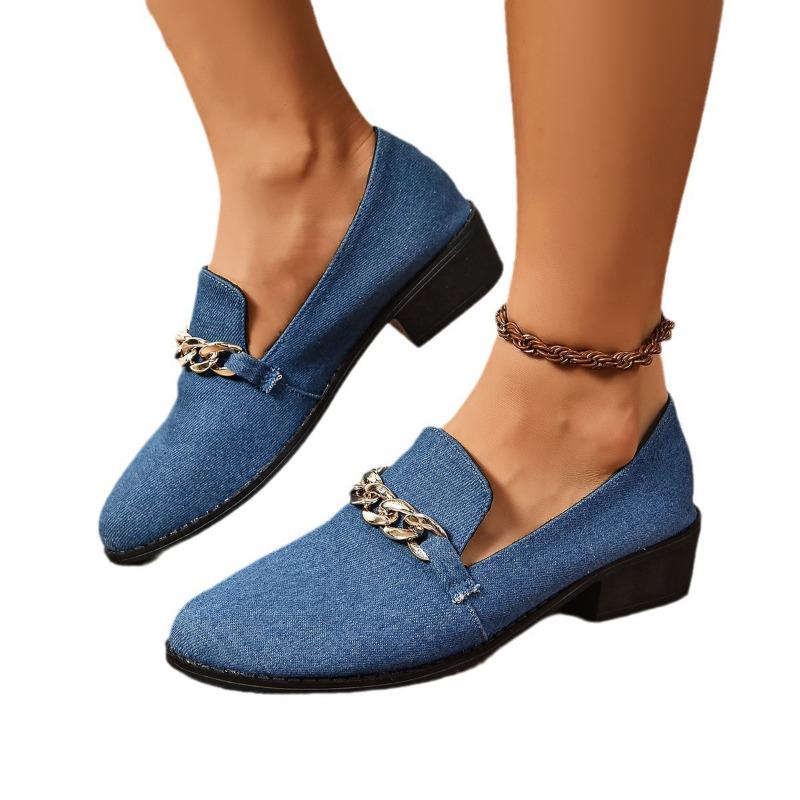 Autumn Large Size Single Shoes Women's New Flying Woven Shallow Mouth Chain One Pedal Outer Wear Casual Flat Shoes