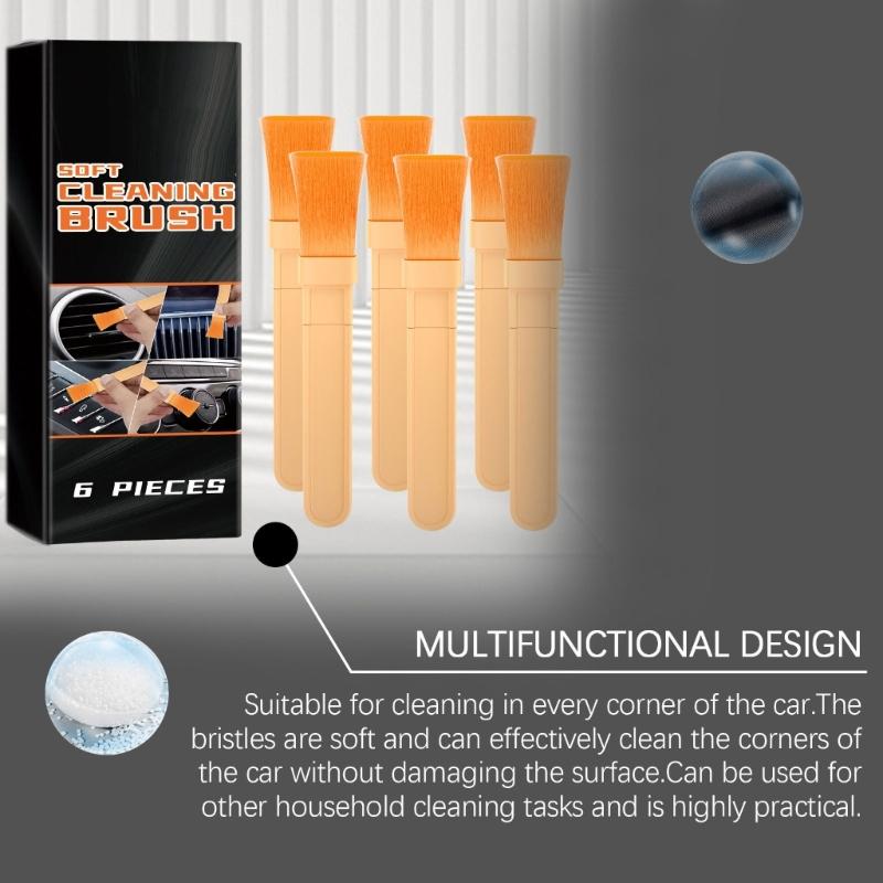 Pack Of 6 Soft Bristle Automotive Brushes Car Detailing Brush For Gentle Cleaning And Easy Storage NonSlip Handle Brush