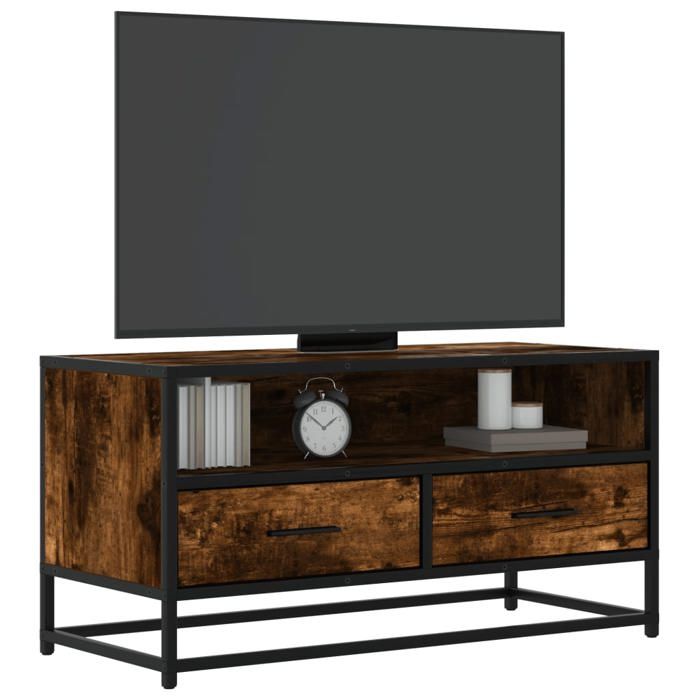 VidaXL Meuble TV chêne fumé 80x34,5x40 cm bois d'ingénierie et métal, banc TV, meuble hifi, centre de divertissement, buffet 848811