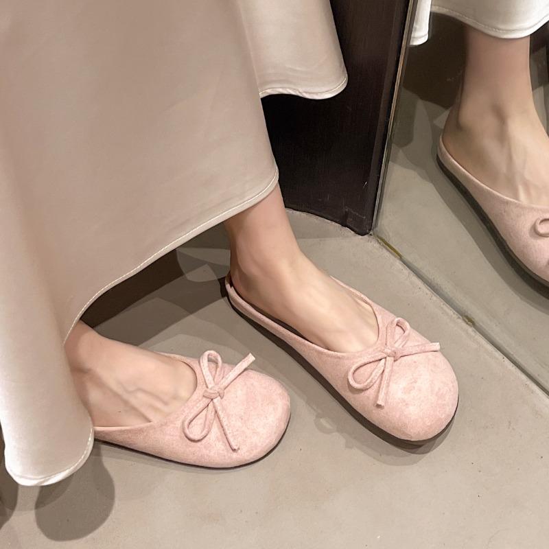 Women's Summer Outdoor Wear 2026 New Style with Flat Bottom Large Bow Soft Bottom Baotou Half Slippers