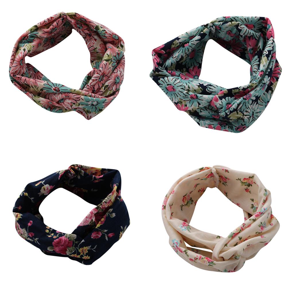 Bohemian Cross Headbands Retro Floral Print Turban Headwrap Elastic Hairband For Women Girl
