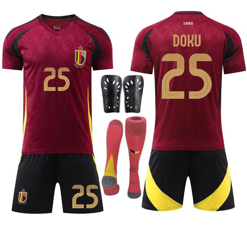 Maglia da calcio casalinga del Belgio Coppa Europa 2024 N.. 7 De Bruyne 10 Lukaku 25 set di maglie multi-libreria