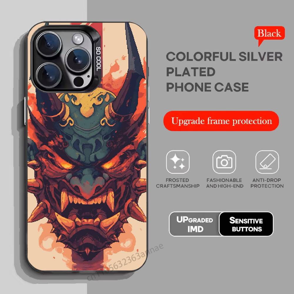 Samurai Hannya Mask Ghost Printing Phone Case for iPhone 15 16 Pro Max Air SE 11 13 Pro 14 Plus 12 11Pro 15Pro Max 16e Cover
