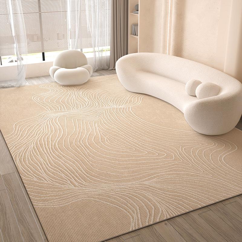 Contemporary Area Rugs Curved Lines Design Neutral Color Palette Modern Living Room Carpets for Home Decor