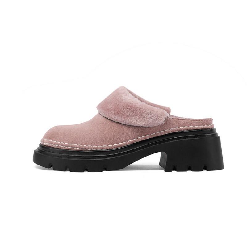 Fashion Autumn Winter Punk Style Warm Plush Slippers New Waterproof Platform 5cm Thick Heel Black Gray Outdoor Women's Shoes Size 34-43