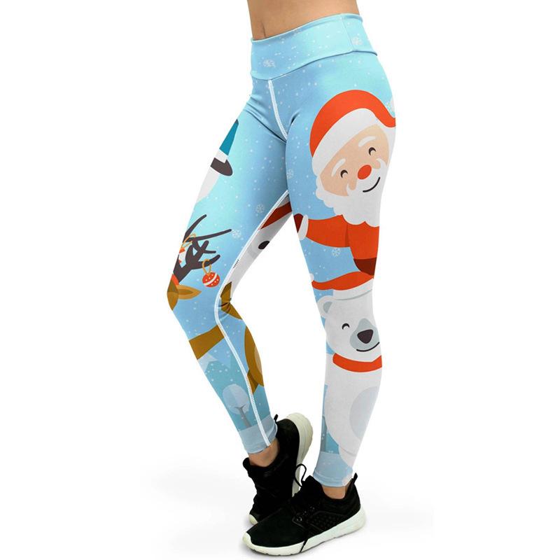 Fashion Christmas Print Fitness Sports Hip Lifting High Waist Bottom Pants Women Yoga Pants