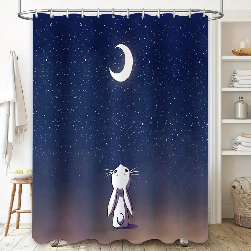 Cute Rabbit Shower Curtain Woodland Animals Bathroom Decor Nature Forest Backdrop Washable Waterproof Home Decor