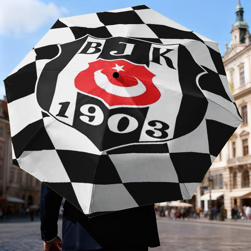 Be?ikta? Istanbul Football Club Emblem Umbrella Folding Umbrella, Automatic Umbrella 8-Frame for Travel, Camping Use Gift for Halloween Christmas