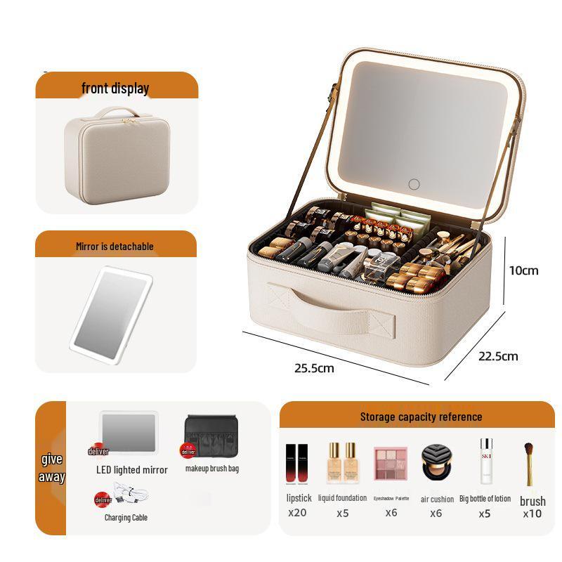 High-Quality LED Light Makeup Bag with Detachable Large-Capacity Cosmetic Storage