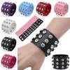 3 Reihen Strass Nieten Breites PU-Leder Armband, Gothic Punk Funkelnde Verstellbare Handgelenkmanschette Unisex Paar Armband