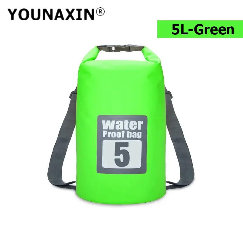 

5л ПВХ водонепроницаемый сухой мешок открытый дайвинг складной хранения пляжный плавательный мешок рафтинг река океан рюкзак 5L зелёный