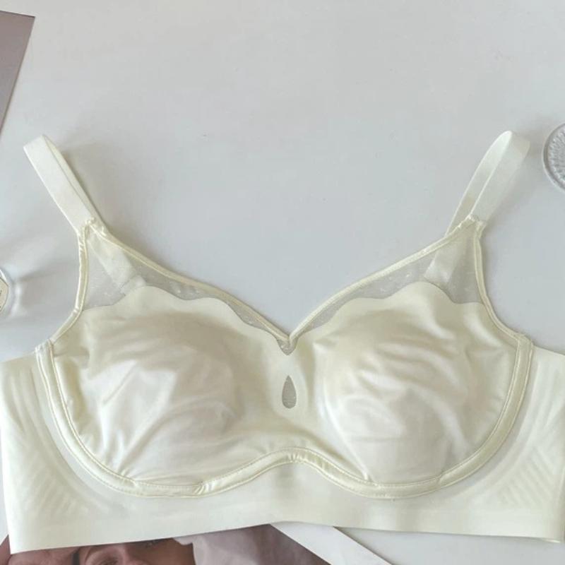 Women Cream Mesh Panel Wireless Seamless Comfort Bra M белый