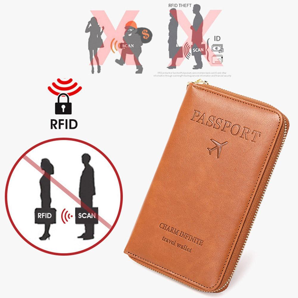PU Leather Passport Holder Large Capacity Simple Fashion Multi-functional Ticket, Credit Card Bag Wallet Zipper Passport Bag