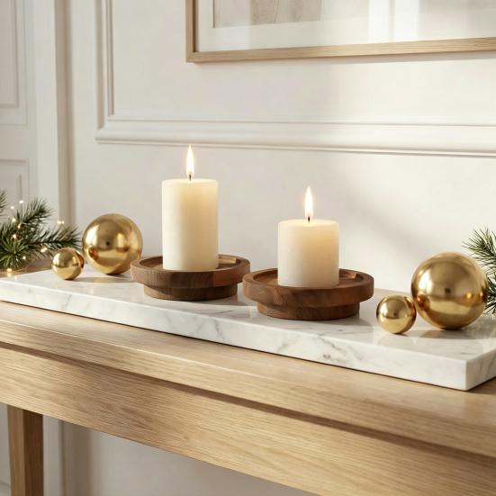 Candle Holder Tray, Round Wood Decorative Candle Plate, Rustic Tealight Pillar Candle Tray for Farmhouse, Kitchen, Coffee Table Decor