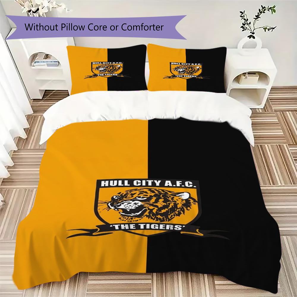 Hull City FC Pattern Bedding uilt Set uilt Cover Pillowcase Home Decoration Birthday Gift (1 * duvet cover + 2 * pillowcase without core)