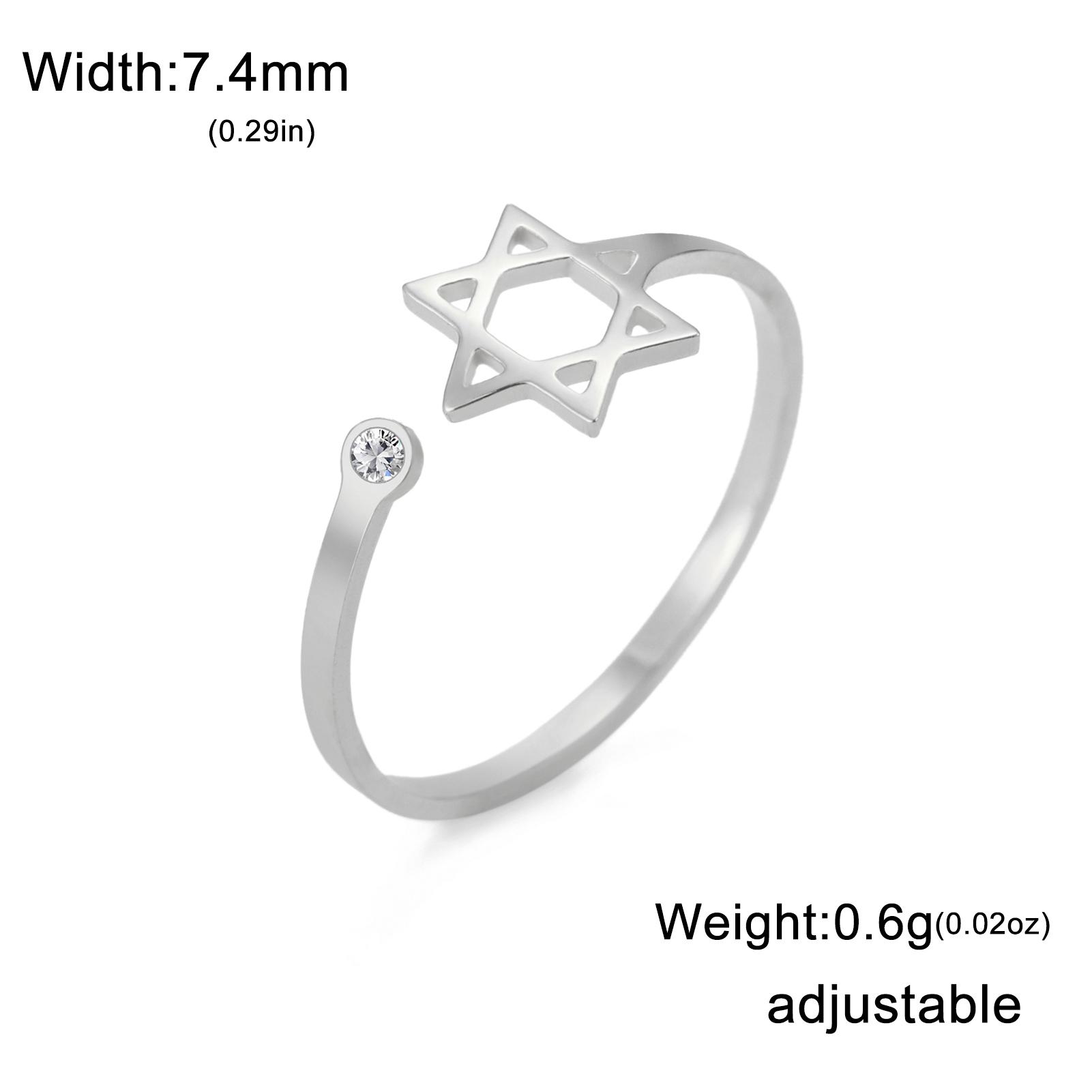 

Teamer Je Star of David Open Ring with Clear Zircon Stainless Steel Ring Women Hexagram Jewelry Birthday Gift Wholesale