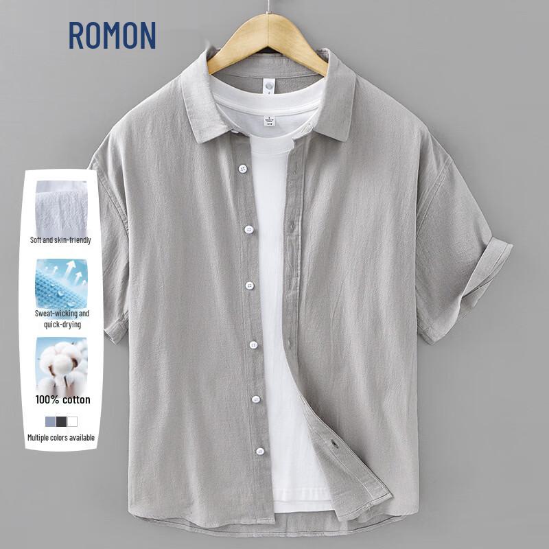 

Мужская летняя повседневная рубашка ROMON из чистого хлопка с коротким рукавом, не мнущаяся XL