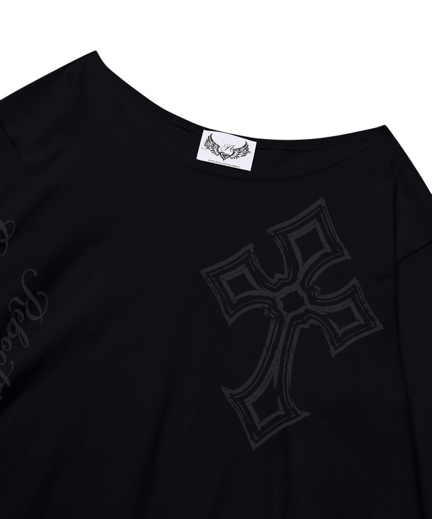 Gillaakaibeu One Shoulder Graphic Long Sleeve_Black
