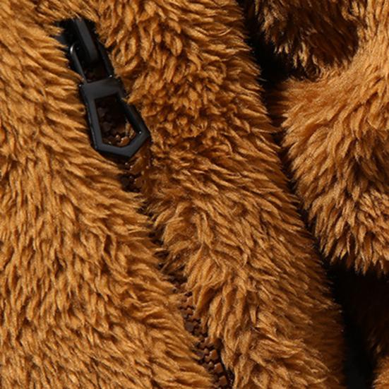 Men Winter Coat Plush Zipper Hooded Solid Color Soft Cold-proof Thicken Plus Size Autumn Coat for Outdoor