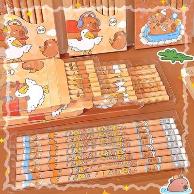 8Pcs/Box Cartoon Cute Capybara Pencil Kawaii Hb Sketch Drawing Items Student Stationery School Office Supplies Children Gifts