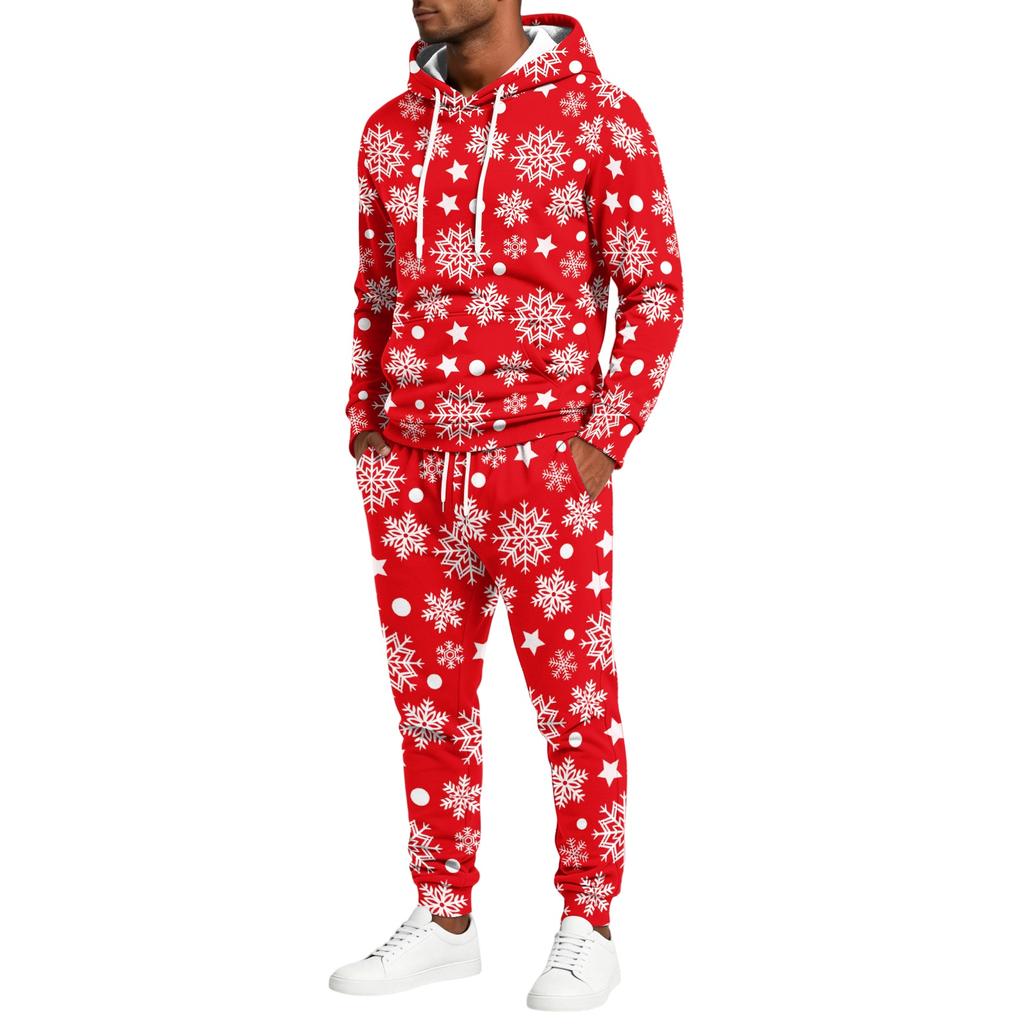 Men's Christmas Print Hoodie and Straight Leg Sweatpants 2 Piece Casual Outfit
