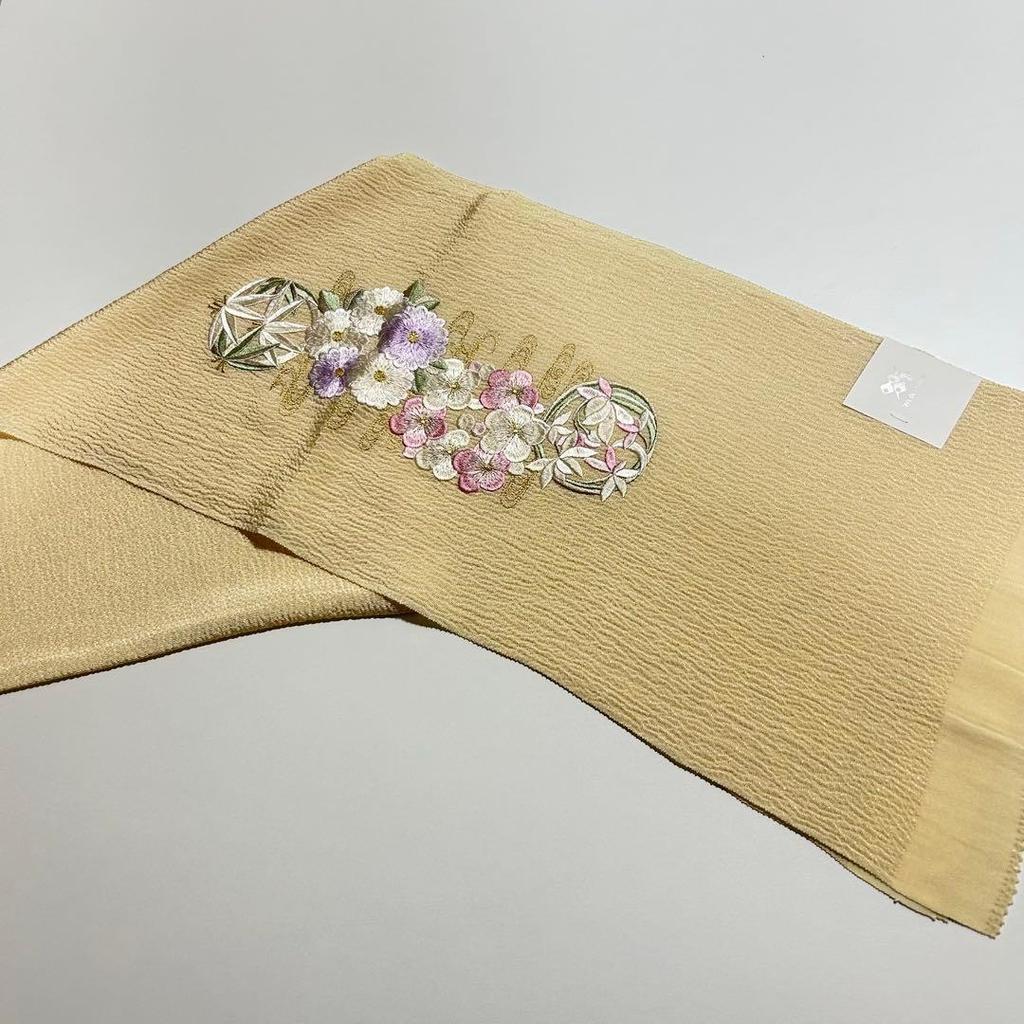 Used Final Price Reduction - Limited to 20 items - New - Made in Japan - Silk Chirimen Fabric - Embroidered Obi-age (sash accessory) - 995