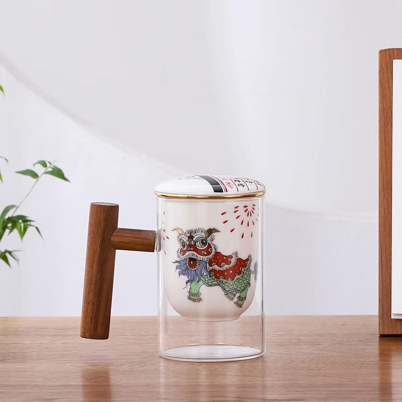 Ceramic Tea Cup Set with Crystal Filter - Lion Dance