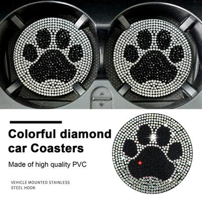1 paar Bling Strass Dekor Auto Tasse Halter Untersetzer Nette Pfote Herz Muster Auto Tasse Untersetzer Auto Zubehör