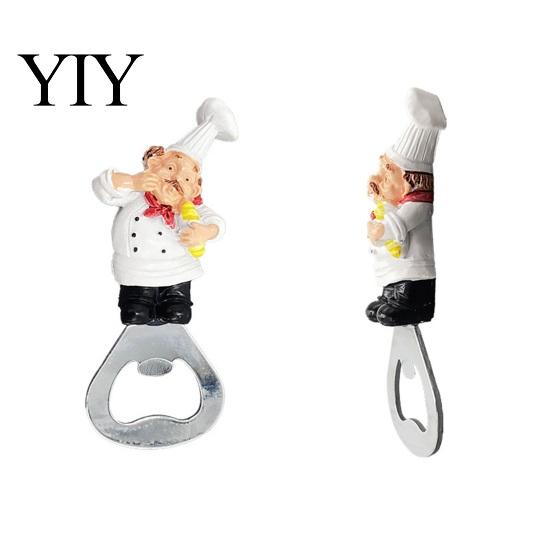 Kitchen Gadgets for Barbecue Grill Refrigerator Magnet Bottle Opener, 3D Cartoon Chef Resin Beer Cute Decor Home Soda Manual Can Punch Opener