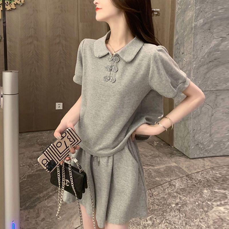 Trendy Summer Sports Suit: Playful Two-Piece Short Sleeve & Shorts Set for Women