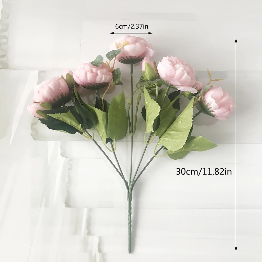 30cm Rose Pink Silk Peony Artificial Flowers Bouquet 5 Big Head and 4 Bud Cheap Fake Flowers for Home Wedding Decoration Indoor KTY