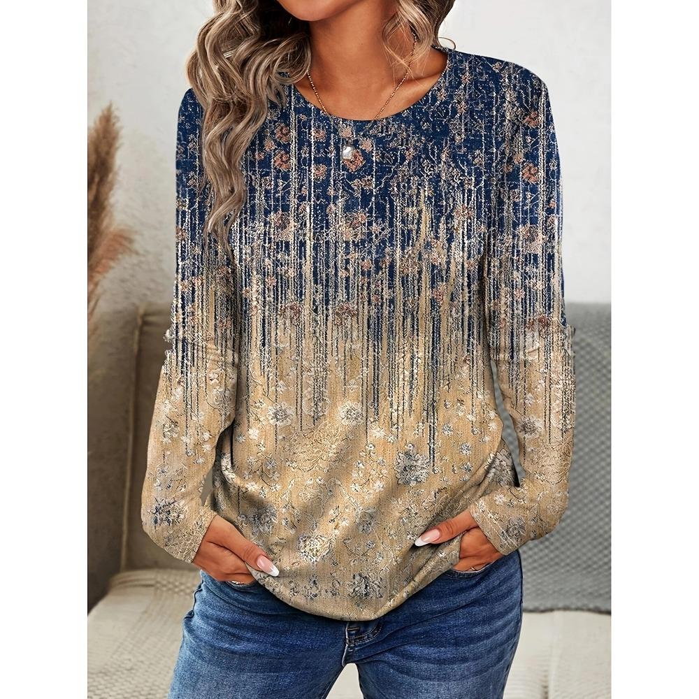 

Ladies Casual Long Sleeved Round Neck Daily Printed Top for Spring and Autumn Styles 5XL