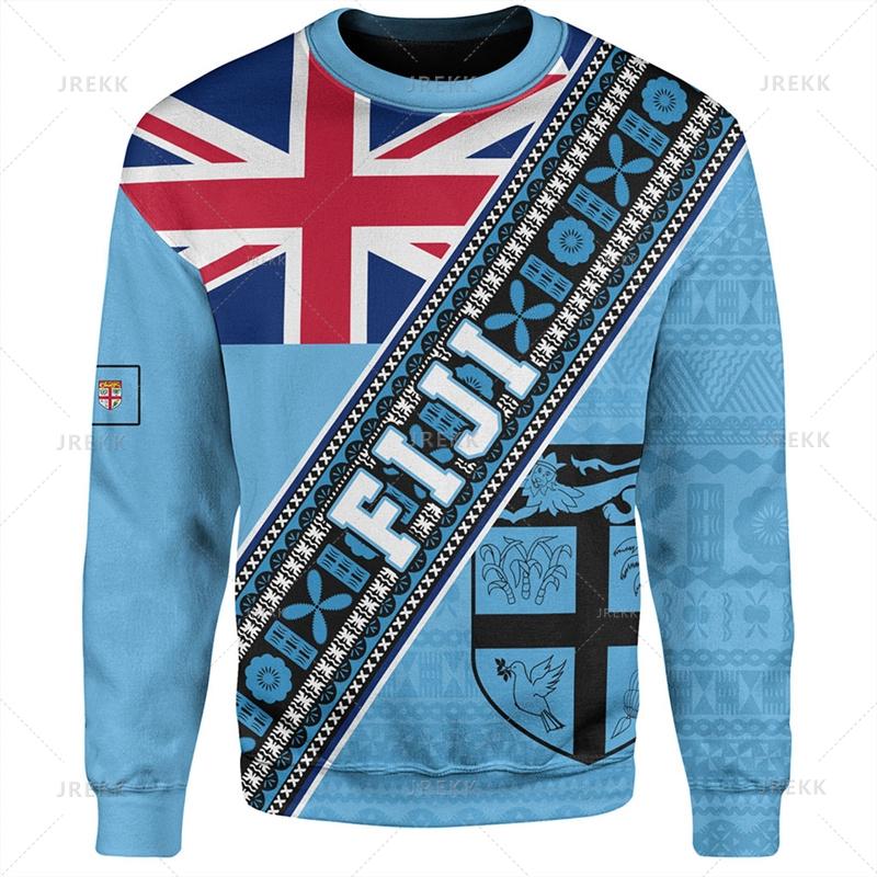 Autumn 3D FIJI National Flag Printed Hoodies Fashionable Casual Sports Long Sleeved Men's Hoodies