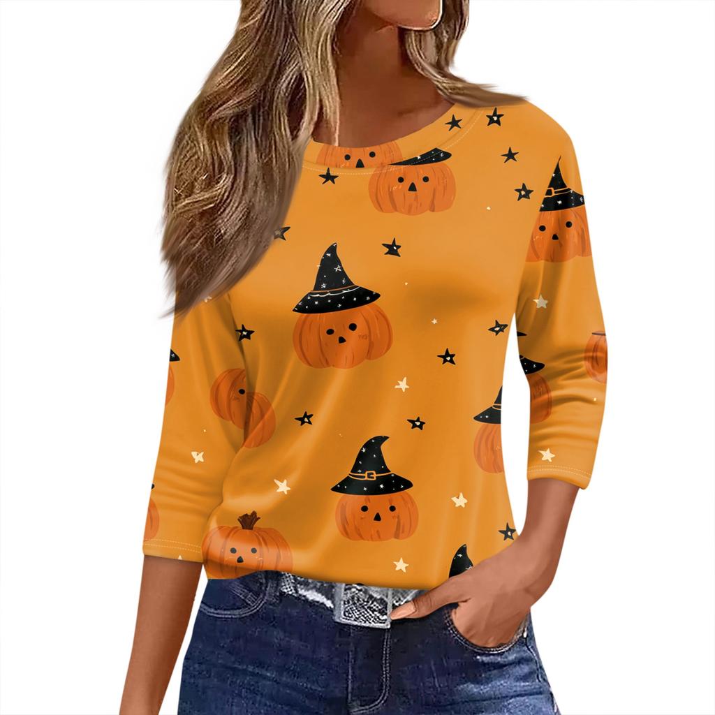 Women's O-neck 3/4 Sleeve  Printed Top