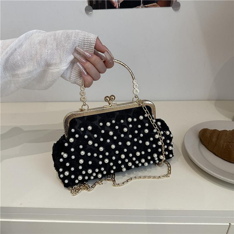 

Жемчужная ретро универсальная повседневная сумка через плечо женская трендовая цепочка персонализированная повседневная в китайском стиле ципао сумка-мессенджер чёрный