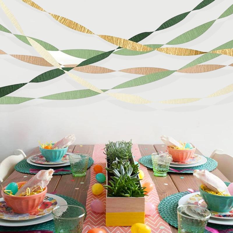 5pcs/Pack Wrinkle Paper Birthday Backdrop Home Supplies Ribbon Party Wedding Decorative DIY