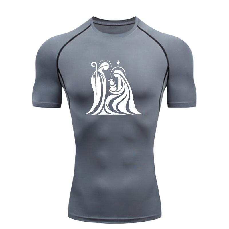 Nativity Scene  Men's Sports T Shirt Training Fitness Gym Jogging Running Compression Shirts Tight Elastic Breathable