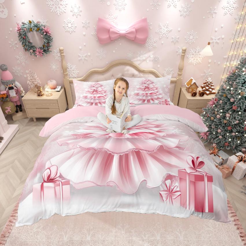 Homewish Kawaii Lebkuchenmann Bettbezug-Set, Lebkuchenhaus Bettdeckenbezug-Set, Dessert Regenbogen Bettset für Mädchen Jungen