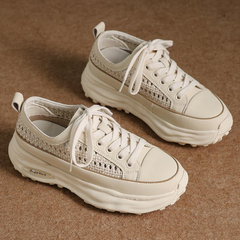Leather Thick-soled Forrest Gump Shoes Women's Spring and Autumn New Versatile Leisure Sports Heightening Lightweight Dissolving Non-slip Small